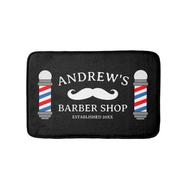 Retro barber shop bath mat with business logo (Front)