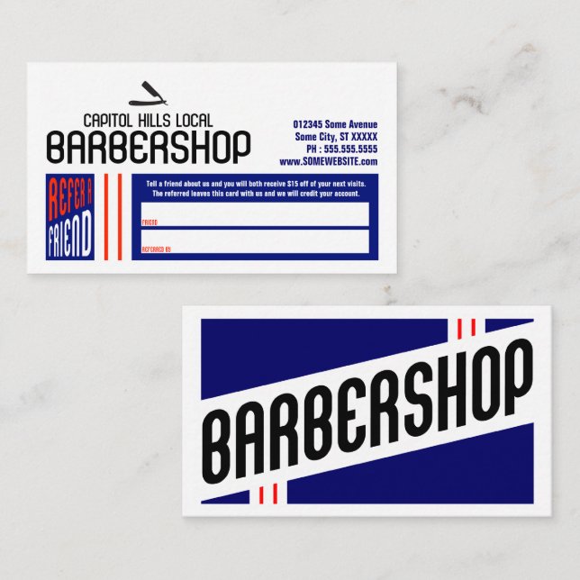 retro barbershop refer a friend referral card (Front/Back)