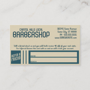 retro barbershop referral program card