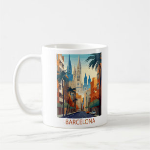 Retro Barcelona Vintage Travel Illustration Coffee Mug