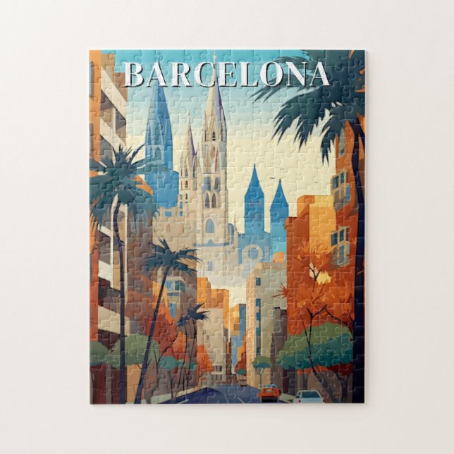 Retro Barcelona Vintage Travel Illustration Jigsaw Puzzle (Vertical)