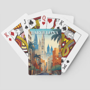 Retro Barcelona Vintage Travel Illustration Playing Cards