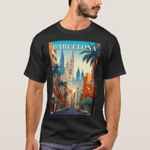Retro Barcelona Vintage Travel Illustration T-Shirt