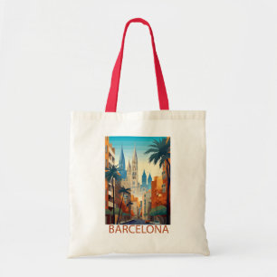 Retro Barcelona Vintage Travel Illustration Tote Bag