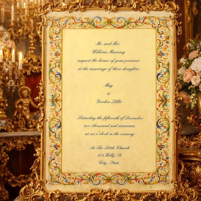 Retro Baroque Rococo 1685 Colour Foliage Wedding  Invitation (Creator Uploaded)