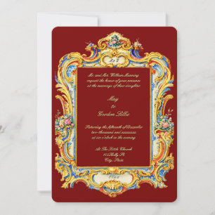 Retro Baroque Rococo Louis XV Colourful Wedding Invitation