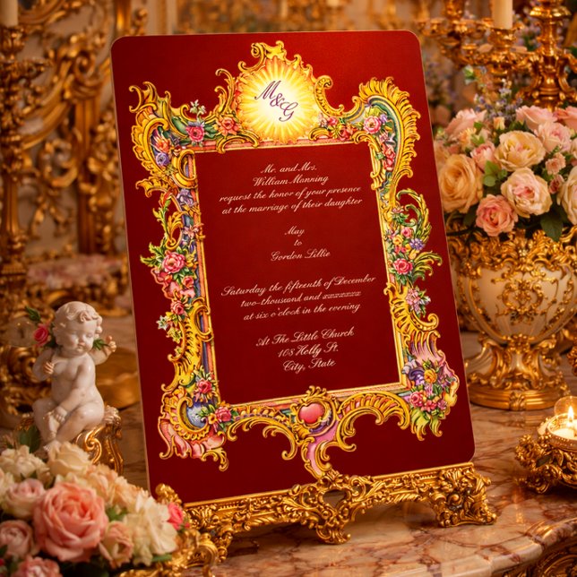Retro Baroque Rococo Style colourful Wedding Invitation (Creator Uploaded)