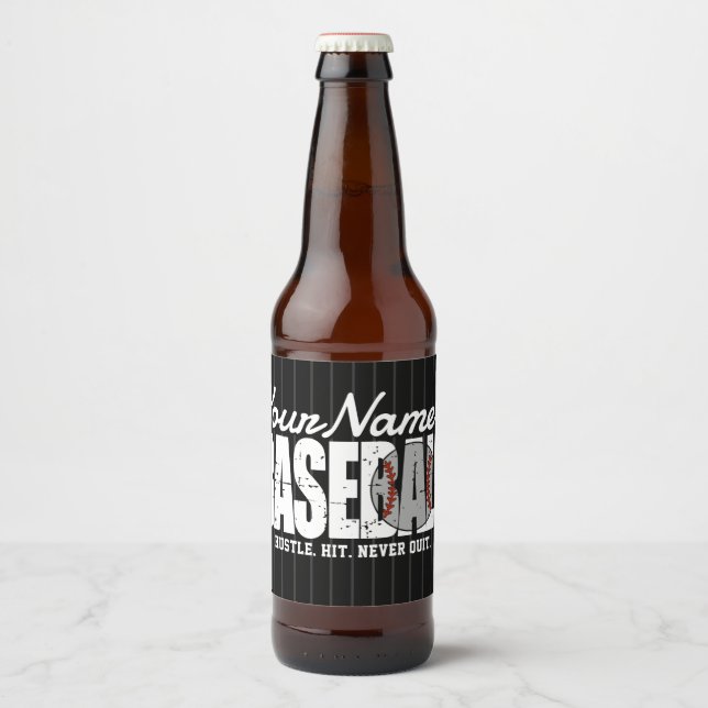 Retro Baseball ADD NAME Pinstripe Team Player Beer Bottle Label (Front)