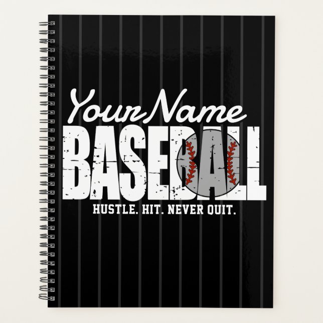 Retro Baseball ADD NAME Pinstripe Team Player Planner (Front)