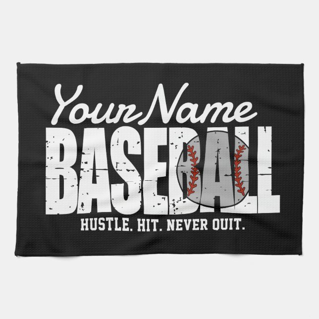 Retro Baseball ADD NAME Pinstripe Team Player Tea Towel (Horizontal)