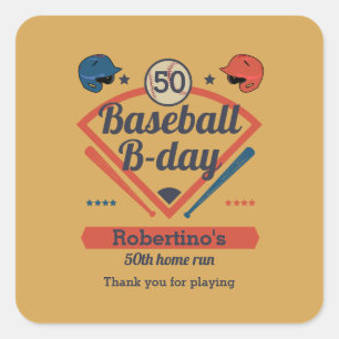 Retro Baseball B-Day Men's 50th Birthday Square Sticker