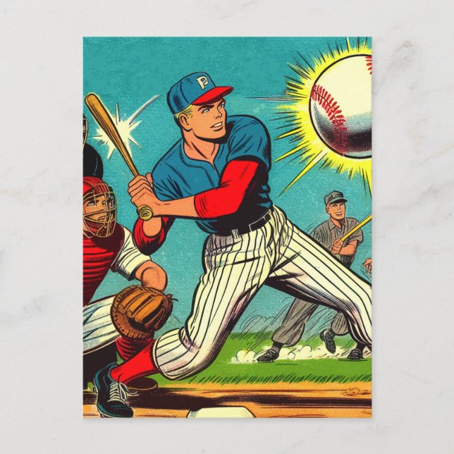 Retro Baseball Comics Postcard (Front)