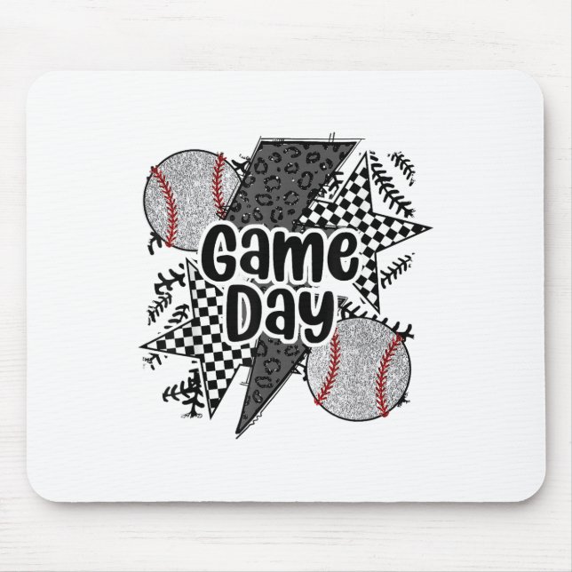 Retro Baseball Game Day Chequered Leopard Baseball Mouse Pad (Front)