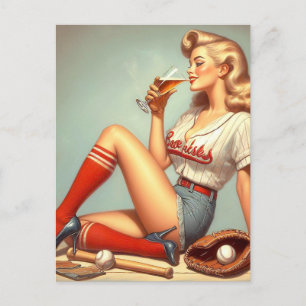 Retro Baseball Girl Painting Postcard