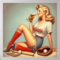 Retro Baseball Girl Painting