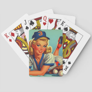Retro Baseball Girl Playing Cards