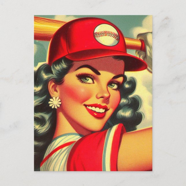 Retro Baseball Girl Postcard (Front)