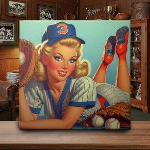 Retro Baseball Girl Tile