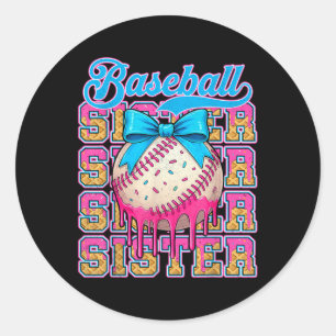 Retro Baseball Sister Ice Cream Drip Coquette Bow  Classic Round Sticker
