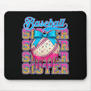 Retro Baseball Sister Ice Cream Drip Coquette Bow  Mouse Pad