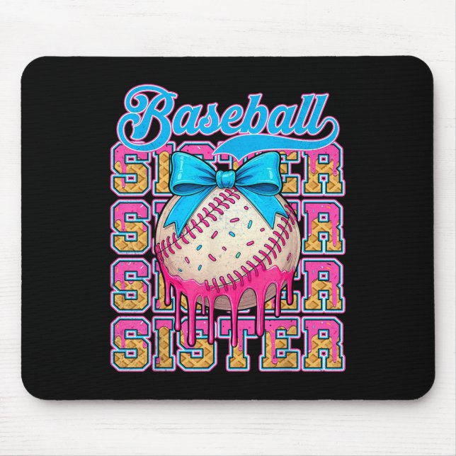 Retro Baseball Sister Ice Cream Drip Coquette Bow  Mouse Pad (Front)