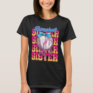 Retro Baseball Sister Ice Cream Drip Coquette Bow T-Shirt