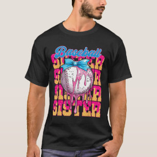 Retro Baseball Sister Ice Cream Drip Coquette Bow  T-Shirt