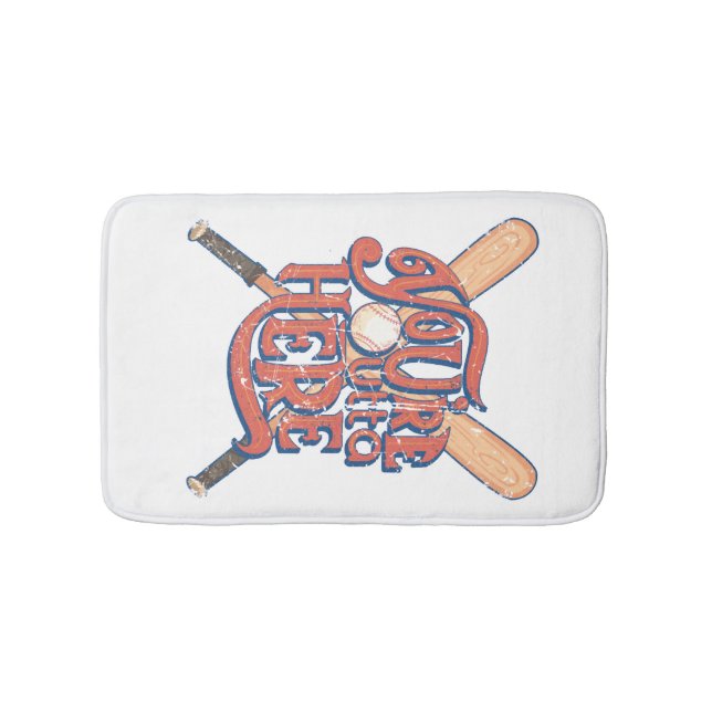 Retro Baseball Softball Fan Design Bath Mat (Front)