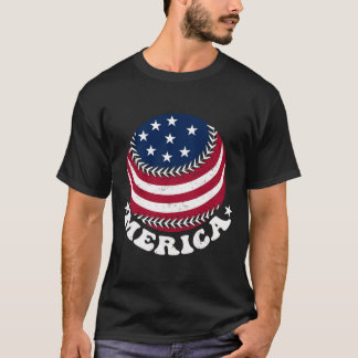 Retro Baseball US Flag 4th of July Vintage America T-Shirt
