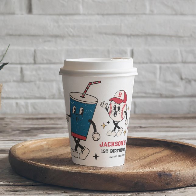 Retro Baseball Vibes Boy Birthday Party Paper Cups (Creator Uploaded)
