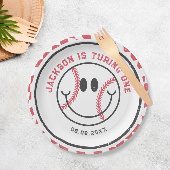 Retro Baseball Vibes Boy Birthday Party Paper Plate (Creator Uploaded)