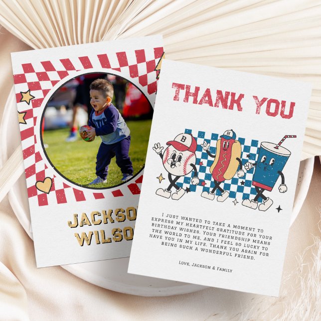 Retro Baseball Vibes Boy Birthday Party Thank You Card (Creator Uploaded)