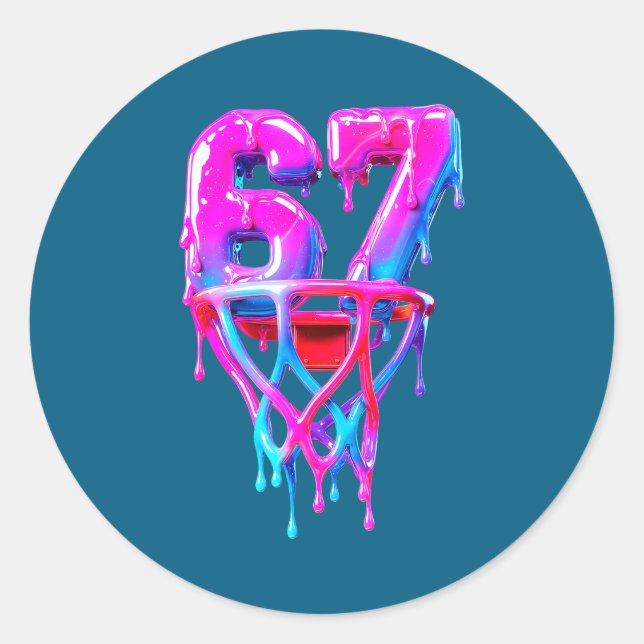 Retro Basketball Six 67 Seven Drip Classic Round Sticker (Front)