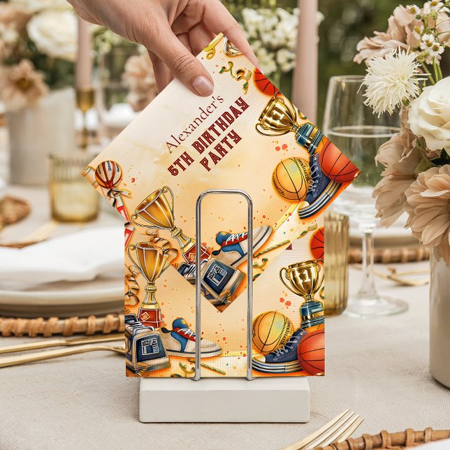 Retro Basketball Trophy Birthday Napkin (Creator Uploaded)