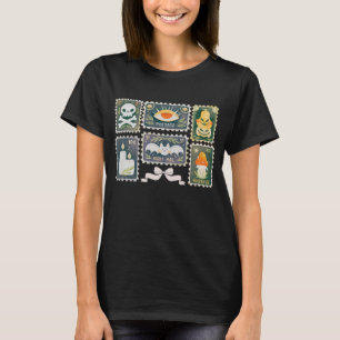 Retro Bat Halloween Spooky Season Pumpkin Stamp T-Shirt