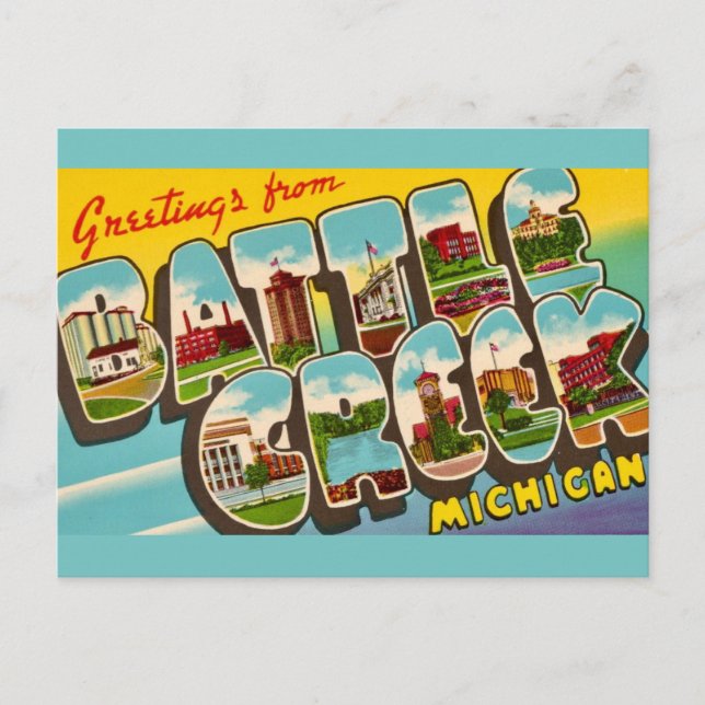 Retro Battle Creek Michigan Greeting Postcard (Front)