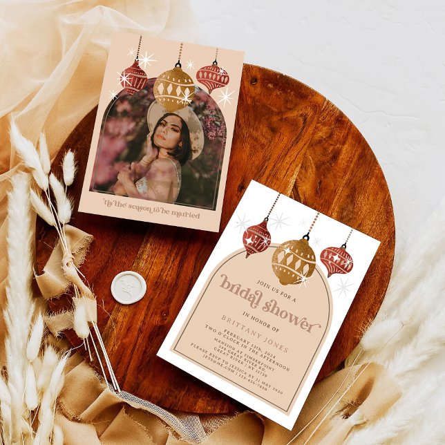 Retro Bauble Ornament Christmas Bridal Shower Invitation (Creator Uploaded)