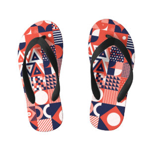 Retro Bauhaus design, colorful geometric. Kid's Jandals