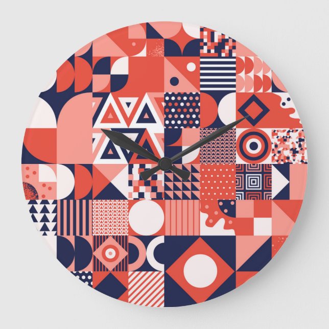 Retro Bauhaus design, colourful geometric. Large Clock (Front)