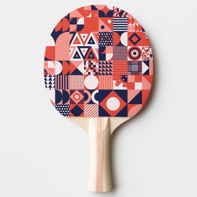 Retro Bauhaus design, colourful geometric. Ping Pong Paddle (Front)