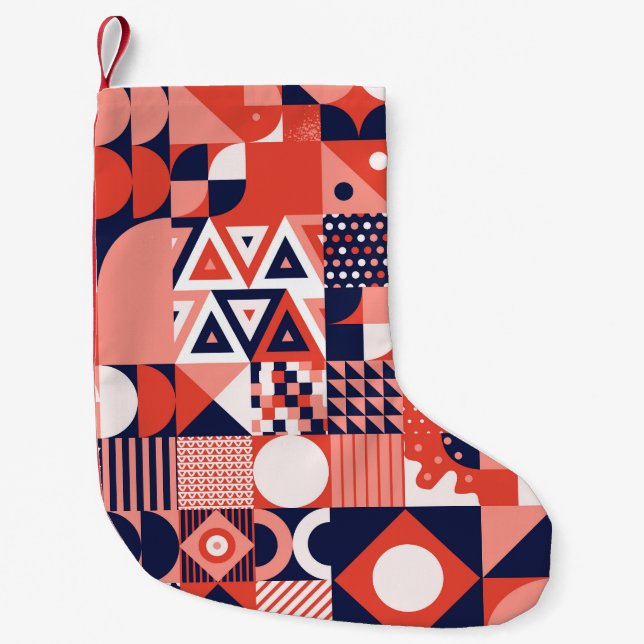 Retro Bauhaus design, colourful geometric. Small Christmas Stocking (Front)