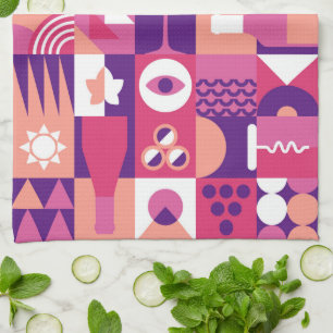 Retro Bauhaus Wine Lover Kitchen Gift Tea Towel