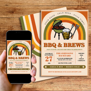 Retro BBQ & Brews Backyard Barbecue Party Invitation