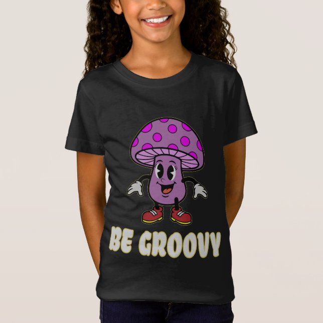 Retro Be Groovy Purple Mushroom Cartoon T-Shirt (Front)