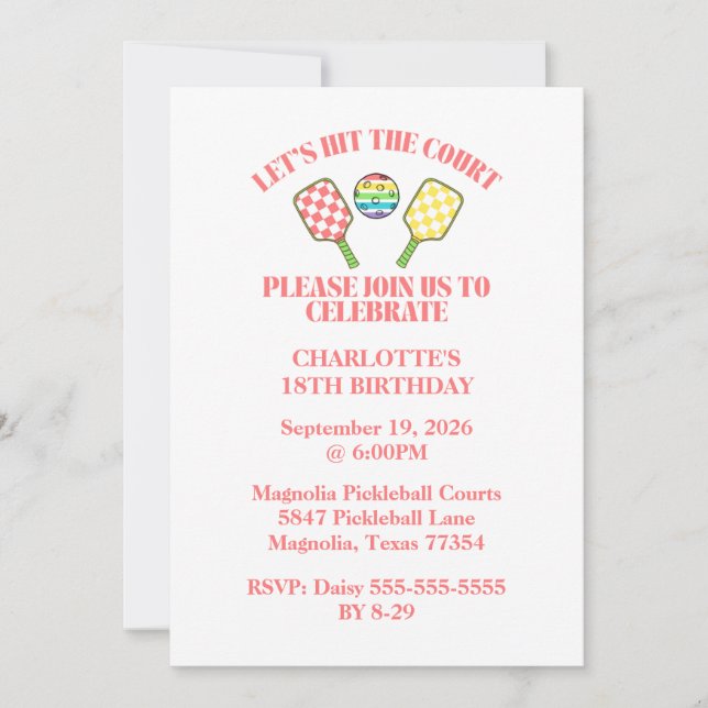 Retro Be Happy Face Pickleball Rainbow Birthday Invitation (Front)