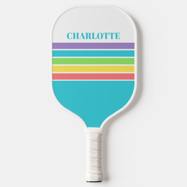 Retro Be Happy Pickleball Rainbow Birthday Pickleball Paddle (Front)
