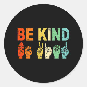 Retro Be Kind Hand Sign Asl Autism Awareness Men W Classic Round Sticker