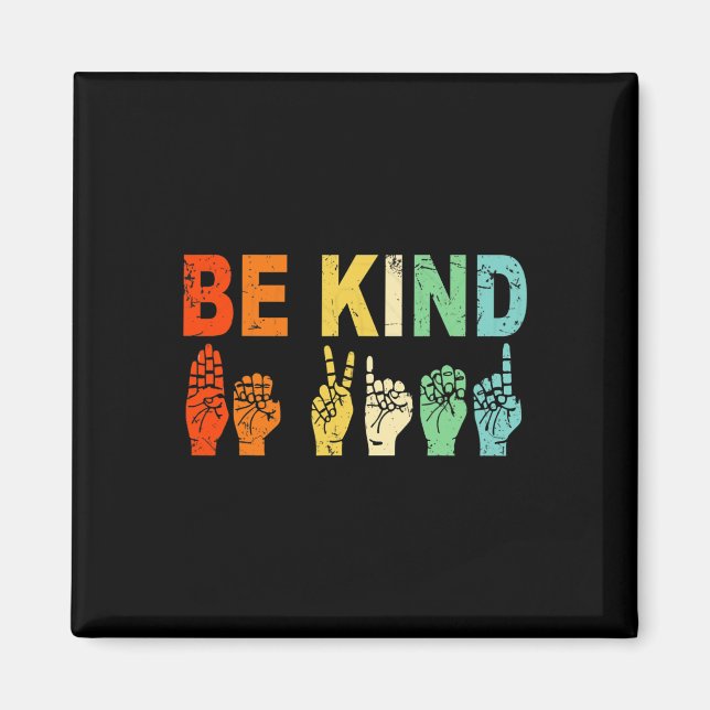 Retro Be Kind Hand Sign ASL Autism Awareness Men W Magnet (Front)