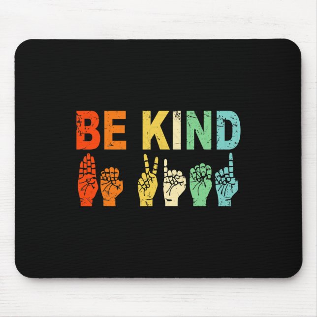 Retro Be Kind Hand Sign Asl Autism Awareness Men W Mouse Pad (Front)