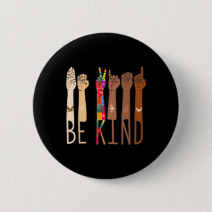 Retro Be Kind Hand Sign Language ASL Puzzle Autism 6 Cm Round Badge